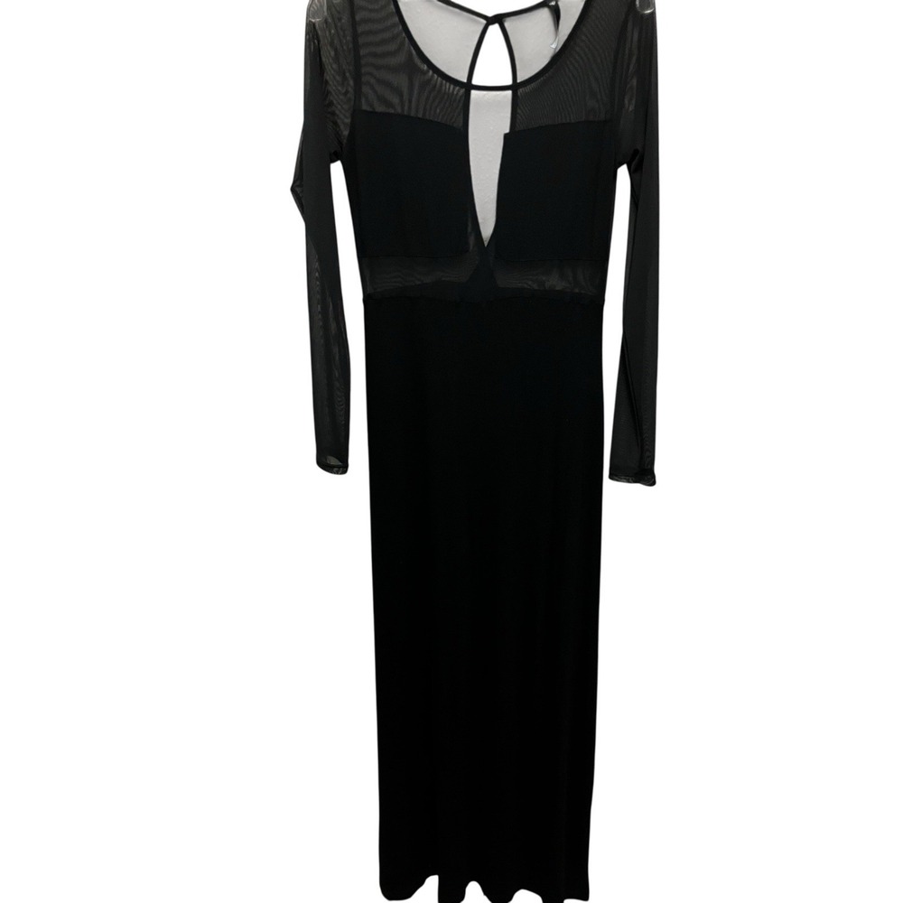 Goth Black Maxi Mesh Sheer &‎ Knit Skirt Open Back Slit Dress Whimsical Large
